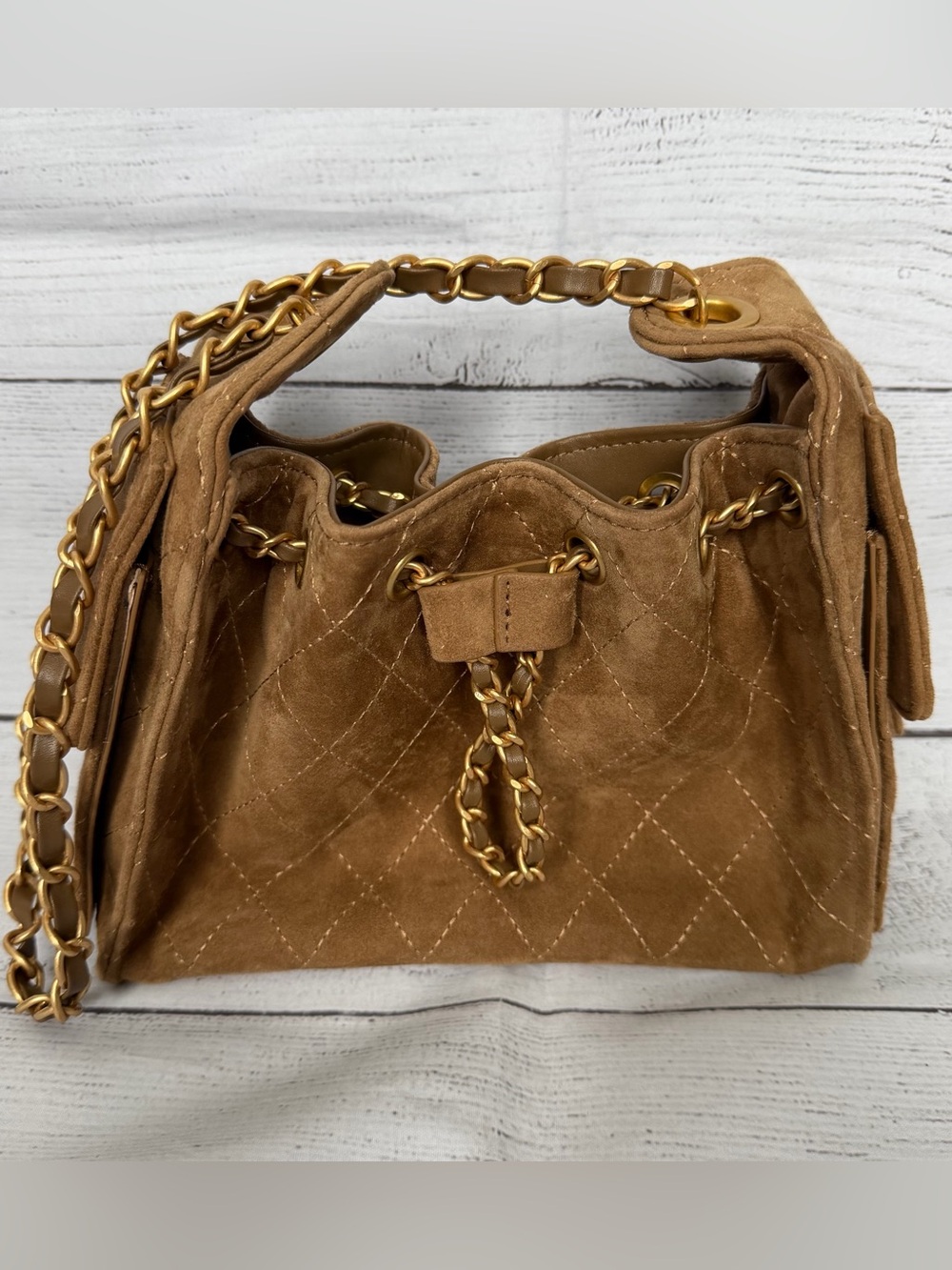 Unbranded Suede Chain Drawstring Shoulder Bag